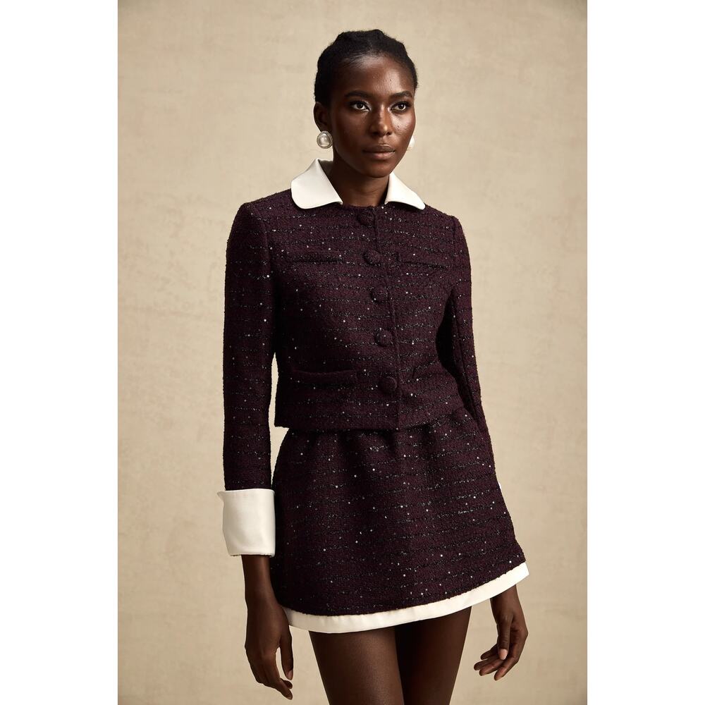 Miss Rosier Brigitte Purple Tweed Jacket & Mini Skirt Set NWT M Fits Small - Picture 3 of 14